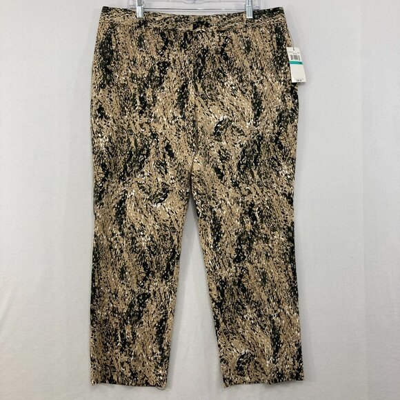 Rafaella Pants - New Rafaella size 16 Black Tan Abstract Straight Leg Classic Fit Ankle Pants